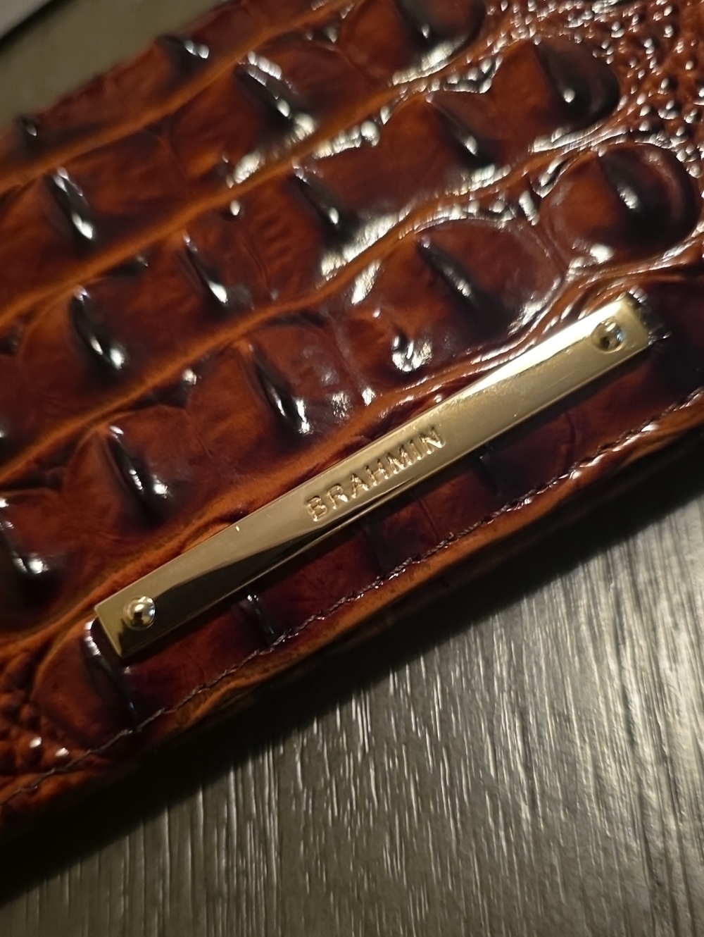 Brahmin Croc-Embossed Continental Wallet in pecan. - Picture 7 of 8